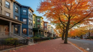 A row of classic Boston Triple-Decker buildings, which have unique energy efficiency challenges that Mass Save® can solve.