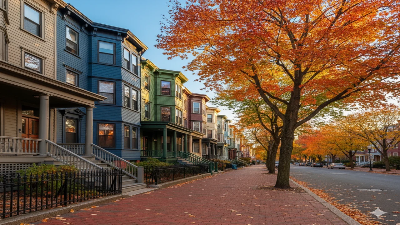 A row of classic Boston Triple-Decker buildings, which have unique energy efficiency challenges that Mass Save® can solve.